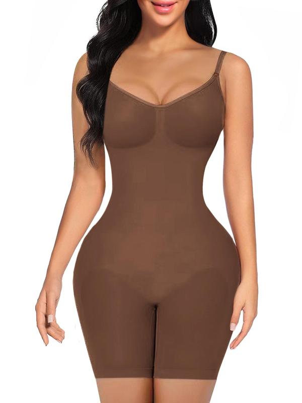 Women's Solid Adjustable Strap Backless Bodycon Romper, Casual Sleeveless Spaghetti Strap Bodysuit for Daily Wear, Ladies Clothes for All Seasons