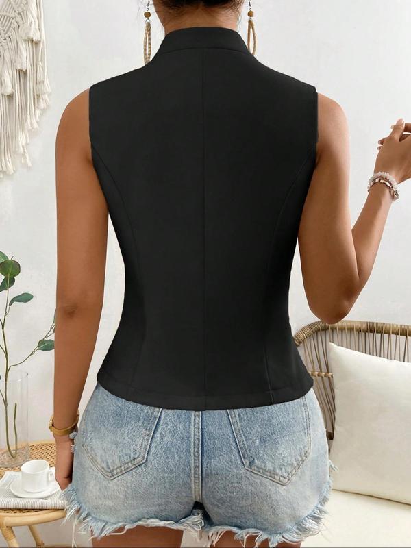 Women's Solid Button Front Suit Vest, Elegant Fashion Comfy Blazer Vest for Daily Outdoor Wear, Women Clothing for All Seasons