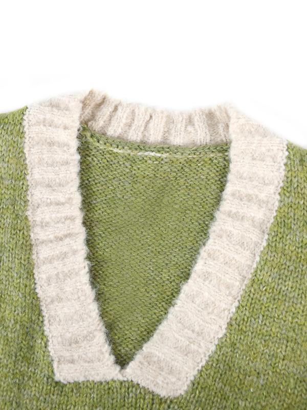 Women's Random Patchwork Print V Neck Sweater Vest, Casual Sleeveless Jumper Vest for Fall & Winter, Fashion Ladies' Knitwear for Daily Wear