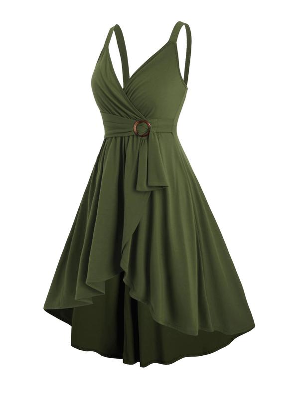 Women's Plain O-ring Ruched Wrap Asymmetrical Hem Dress, Elegant Sleeveless V Neck A Line Dress for Party Holiday Wedding Guest, Ladies Summer Clothes Fall Wedding Guest Dress Fall Wedding Guest Dress