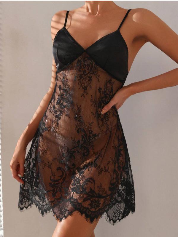 Women's Lace Patchwork Cami Sexy Pajama Night Dress