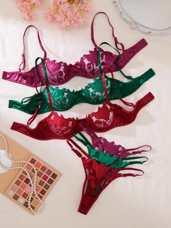Women's Floral Lace Sexy Push Up Bra & Thong, Breathable Comfortable Bra & Knicker Set, Soft Sexy Lingerie Underwear Sets for Daily Wear