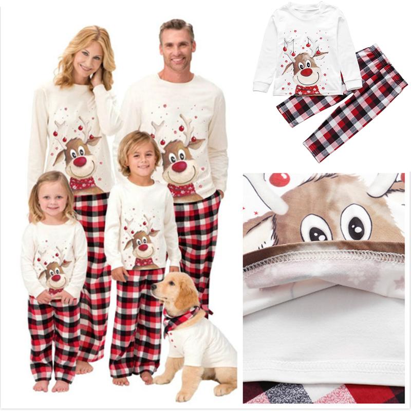 Christmas Family Pajamas Set, Reindeer Pattern Tops+Long Elastic Pants for Dad Mom Long Sleeve Womenswear family christmas pajamas