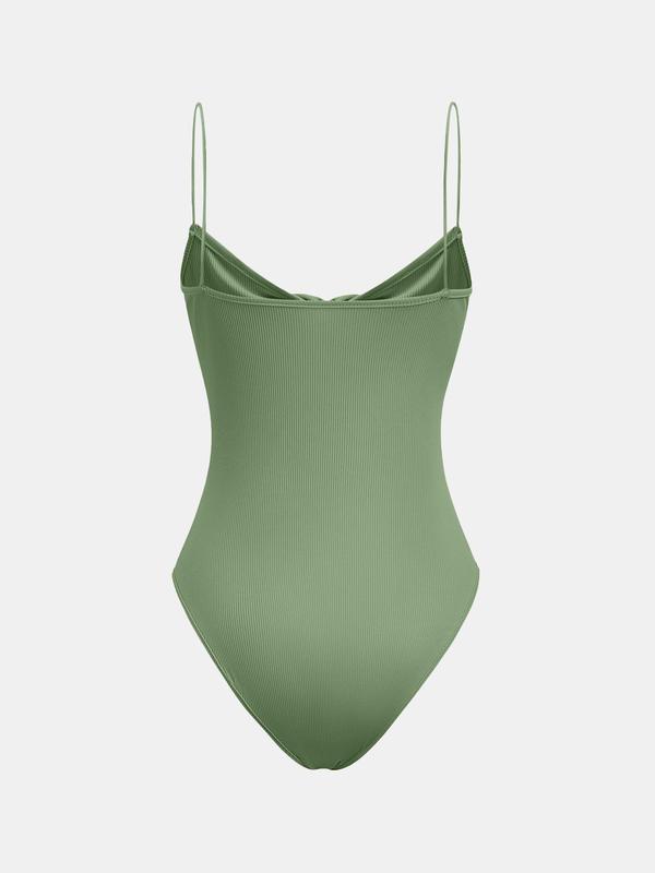 YOZY [4 colors] Twist Front Bodysuit, Casual Plain Ribbed Sleeveless Spaghetti Strap Button Cami Bodysuit, 2024 Women's Daily Wear for Spring & Summer