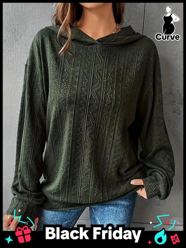  Vintage Textured Hoodie, 2024 New Trendy Casual Long Sleeve Hooded Sweatshirt, 2000s Clothes, Essential Hoodies, Popular Fall Hoodies, Comfort Tops for Lady, Street Wear Vintage Clothing Women's Plus Clothing