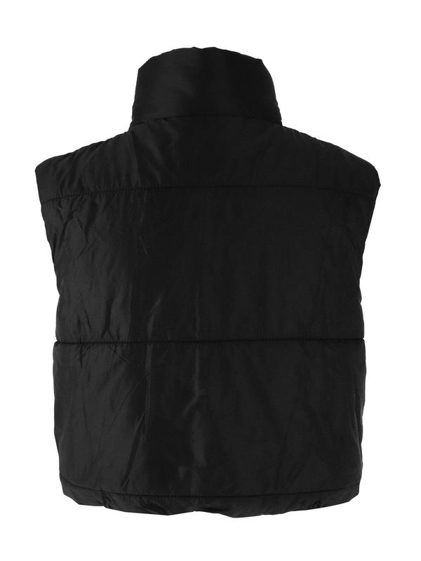 Women's Solid Zip Up Winter Vest Coat, Casual Thermal High Neck Sleeveless Outerwear for Fall & Winter, Women's Clothing for Daily Wear