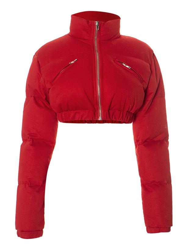 Women's Solid Zip Up High Neck Crop Coat, Casual Long Sleeve Pocket Outerwear for Fall & Winter, Ladies Clothes for Daily Wear, Y2k Clothing