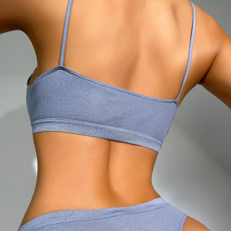 Women's 2 Piece Ribbed Bra and Panty Sets Wireless Bralettes Thong Underwear