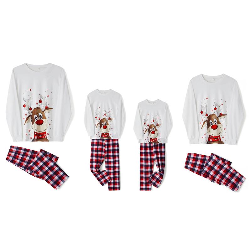 Christmas Family Pajamas Set, Reindeer Pattern Tops+Long Elastic Pants for Dad Mom Long Sleeve Womenswear family christmas pajamas