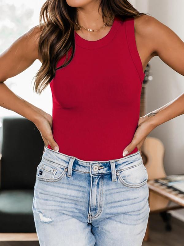 Women's Plain Round Neck Tank Top, Casual Sleeveless Top, Fall Outfits 2024, Women's Back To School Fall Clothing for Daily Wear