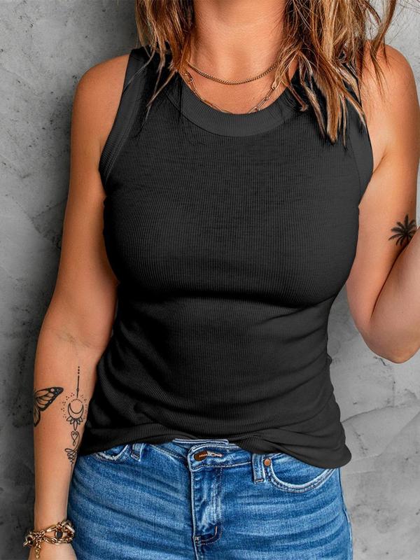 Women's Plain Round Neck Tank Top, Casual Sleeveless Top, Fall Outfits 2024, Women's Back To School Fall Clothing for Daily Wear