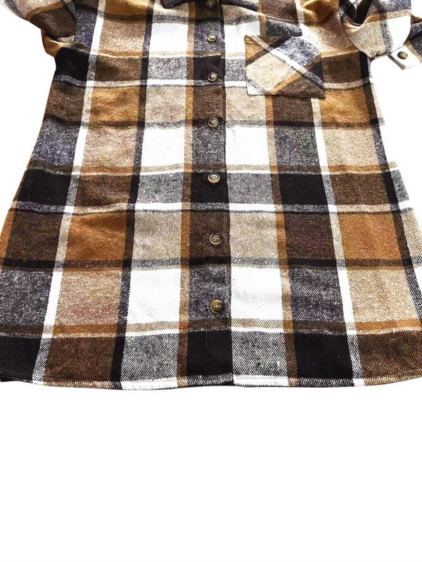 Women's Plaid Print Button Front Pocket Coat & Skirt Two-piece Set, Casual Drop Shoulder Long Sleeve Top & Short Skirt for Daily Wear, Ladies Fall & Winter Clothes