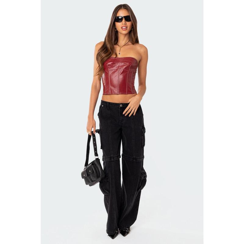 Moss Faux Leather Lace Up Corset