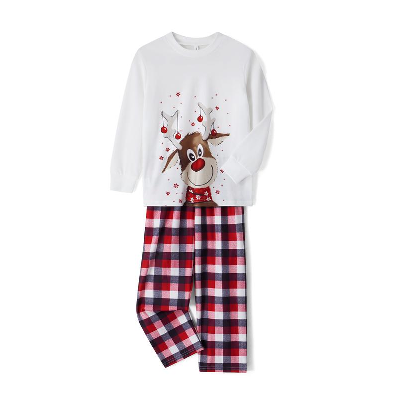 Christmas Family Pajamas Set, Reindeer Pattern Tops+Long Elastic Pants for Dad Mom Long Sleeve Womenswear family christmas pajamas