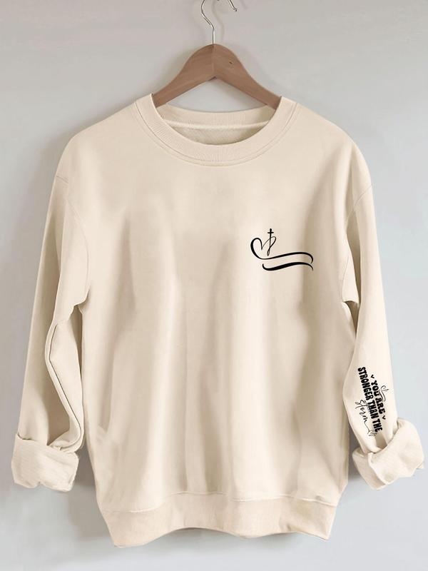 Women's Letter Print Round Neck Sweatshirt, Casual Long Sleeve Crew Neck Pullover for Spring & Fall, Fashion Women's Top for Daily Wear