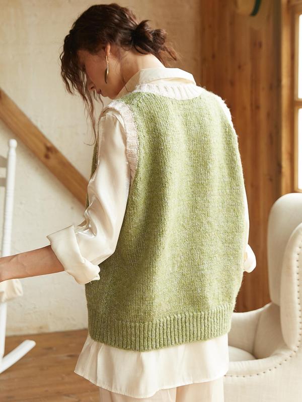 Women's Random Patchwork Print V Neck Sweater Vest, Casual Sleeveless Jumper Vest for Fall & Winter, Fashion Ladies' Knitwear for Daily Wear