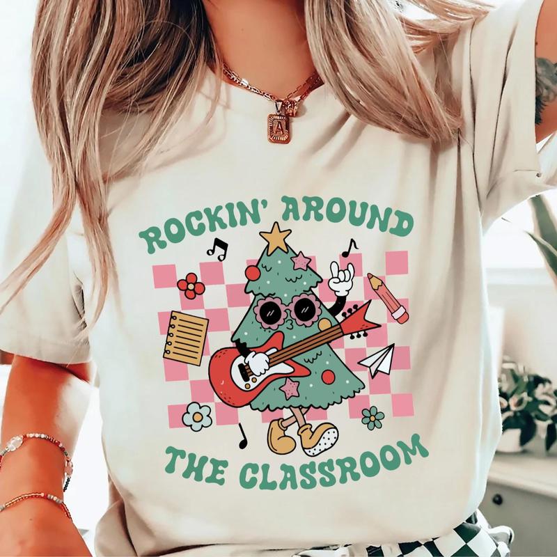Rockin Around the Classroom Christmas Teacher Shirt, Teacher Christmas Shirt, Winter Teacher Shirt, Holiday Teacher T-shirt