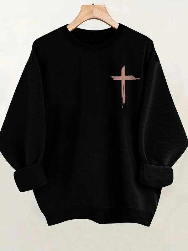 Women's Creative Letter Print Crew Neck Sweatshirt, Casual Long Sleeve Round Neck Pullover for Fall & Winter, Women's Clothes for Daily Wear