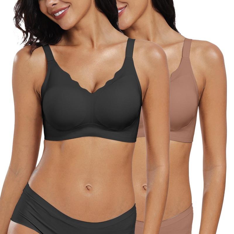 OEAK 2PCS Women Seamless Soft Push-Up Bralette Wireless No Underwire Comfort Full Coverage Everyday Bra