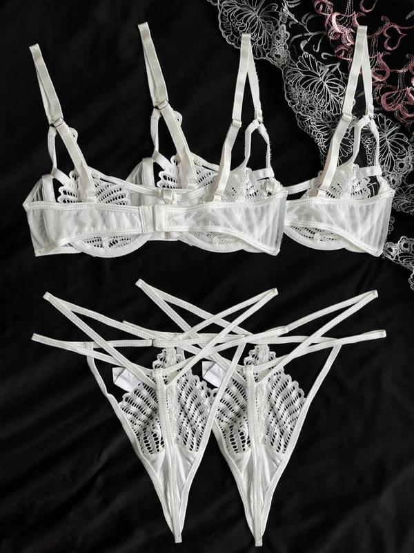 Women's Cut Out Lace Lingerie Two-piece Set, Sexy Comfy Breathable Bra & Cut Out Thong Set for Daily Wear, Women's Underwear Set for All Seasons