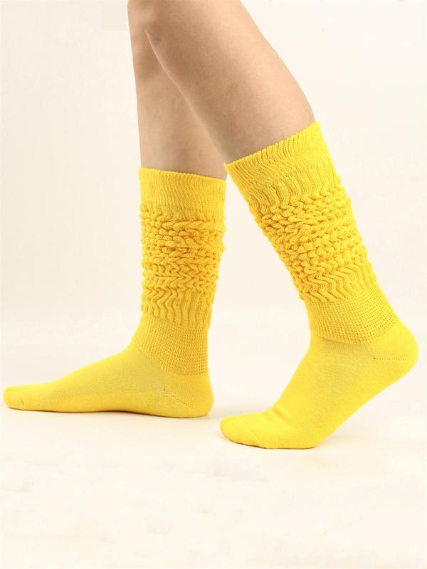 Women's Casual Solid Scrunch Socks, Comfy 1 Pair Stacked Over the Calf Socks for Fall & Winter, Breathable Knit Socks for Women Girls, Fall Wear, Fallfreshness