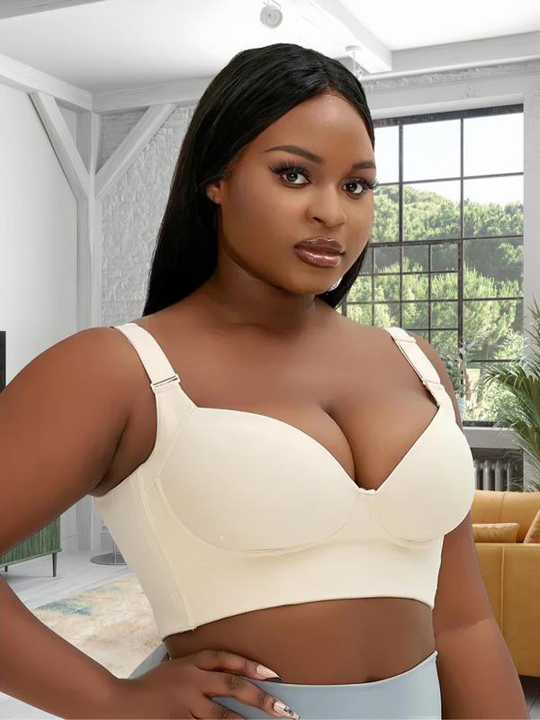  Solid Color Adjustable Strap Underwire Bra, Casual Comfortable Breathable Hooks Buckle Back Push Up Lingerie Top for Daily Wear, Women's Lingerie for All Seasons