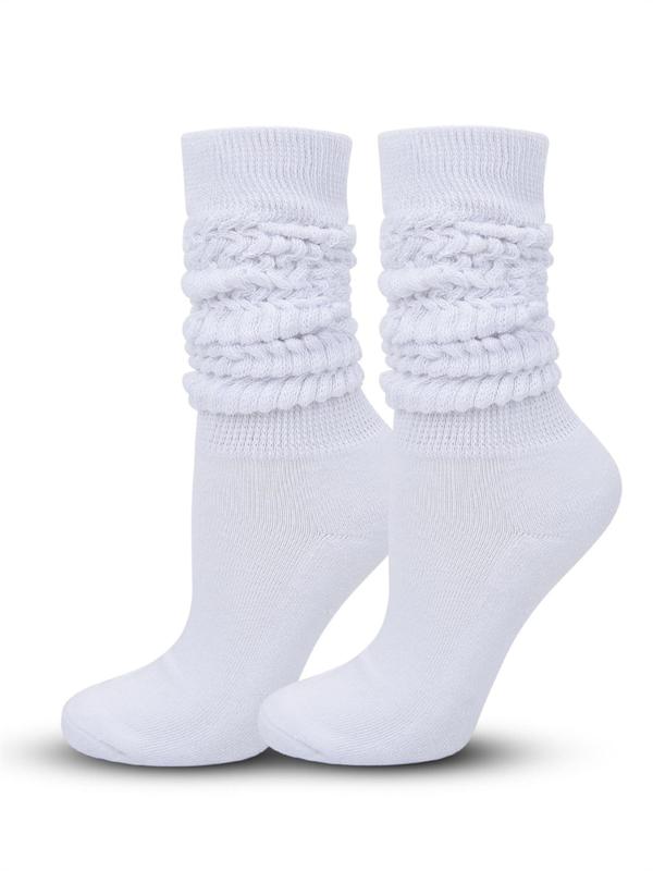 Women's Casual Solid Scrunch Socks, Comfy 1 Pair Stacked Over the Calf Socks for Fall & Winter, Breathable Knit Socks for Women Girls, Fall Wear, Fallfreshness