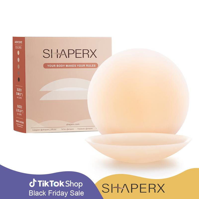 SHAPERX Women's Adhesive Bra Comfortable Strapless Nipple Covers Sticky Invisible Backless Bra with Travel Box