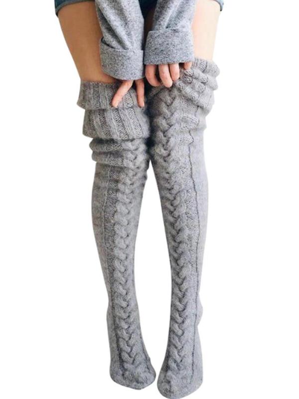 Women's Solid Textured Over The Knee Socks, Casual Warm Comfy Over The Knee Socks for Fall & Winter, Women's Socks for Daily Wear Long Socks