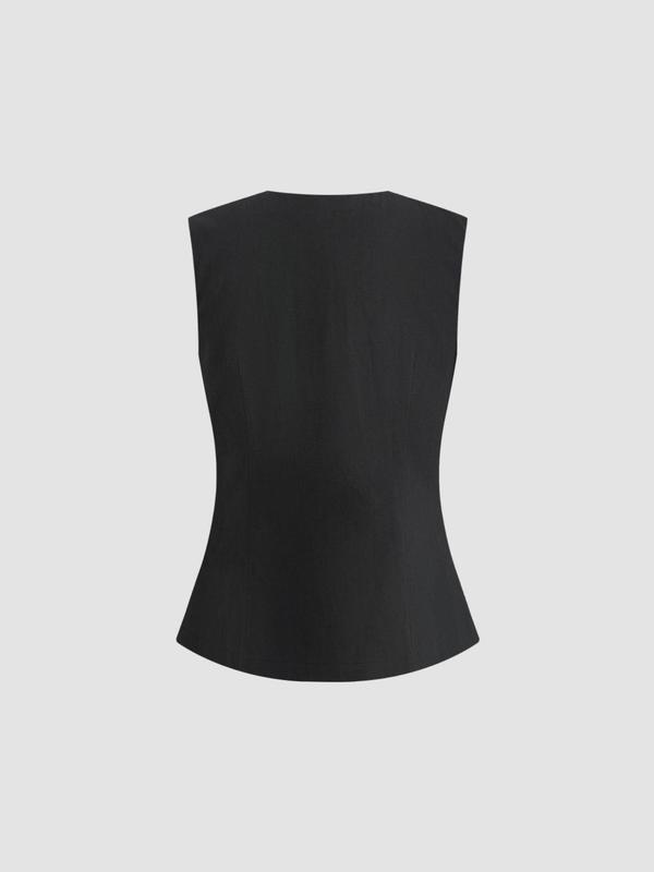 Women's Plain Bow Decor Cut Out Tank Top, Chic Casual V Neck Sleeveless Top for Summer, Ladies Clothes for Daily Wear