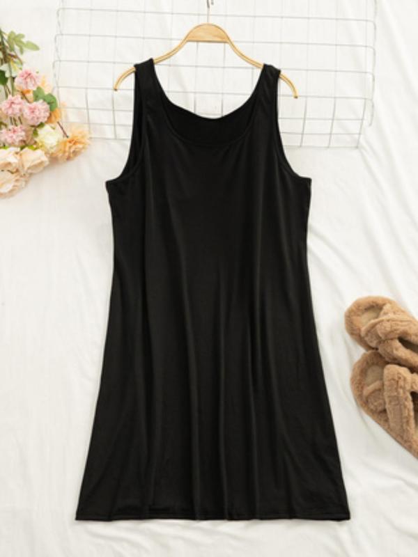  Solid Color Scoop Neck Tank Nightdress, Casual Soft Comfortable Sleeveless Nightgown for Women, Women's Sleepwear for Summer