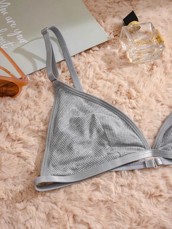 Women's Solid Adjustable Strap Push Up Bra & Thong Underwear Set, Casual Comfy Breathable Lingerie Set for Daily Wear, Underwear Set for Women