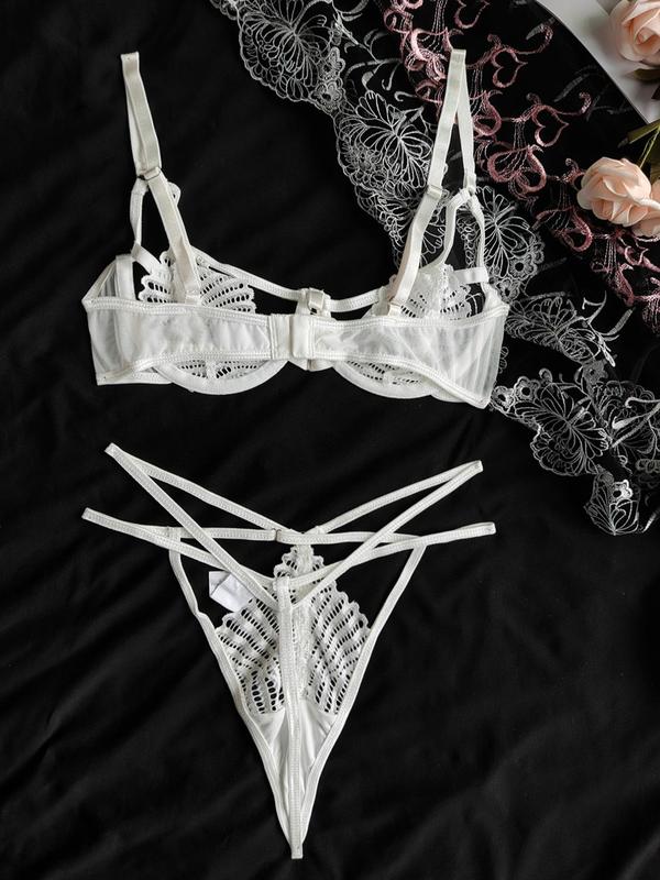 Women's Cut Out Lace Lingerie Two-piece Set, Sexy Comfy Breathable Bra & Cut Out Thong Set for Daily Wear, Women's Underwear Set for All Seasons