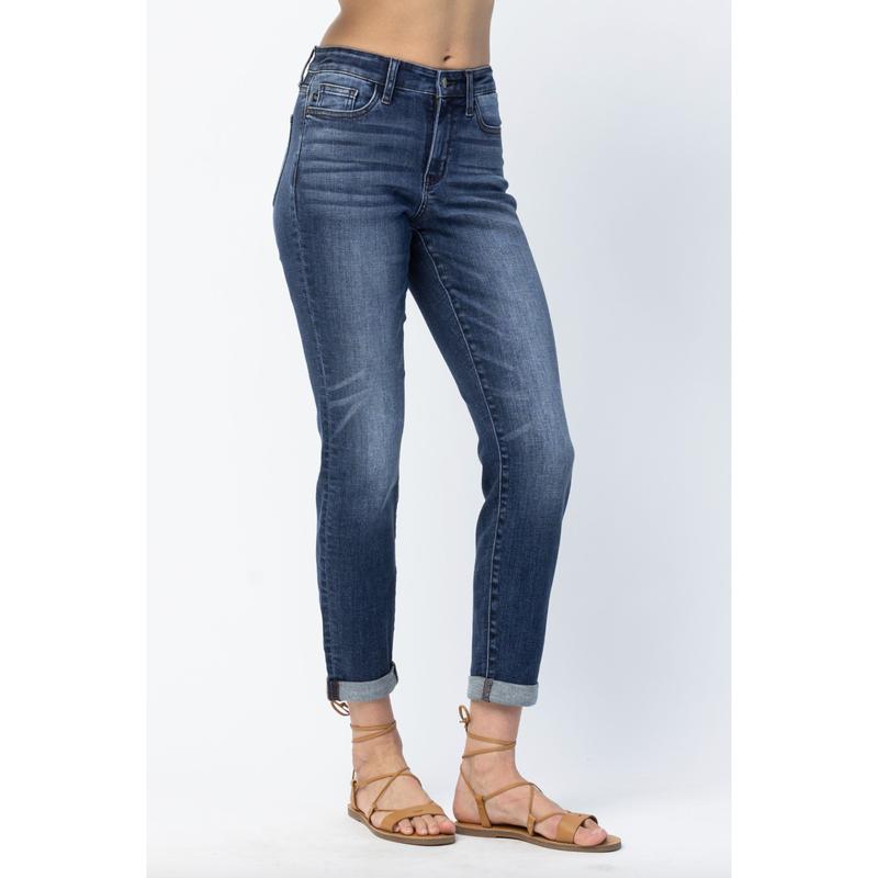 Judy Blue Cuffed Non-Distressed Girlfriend Jeans