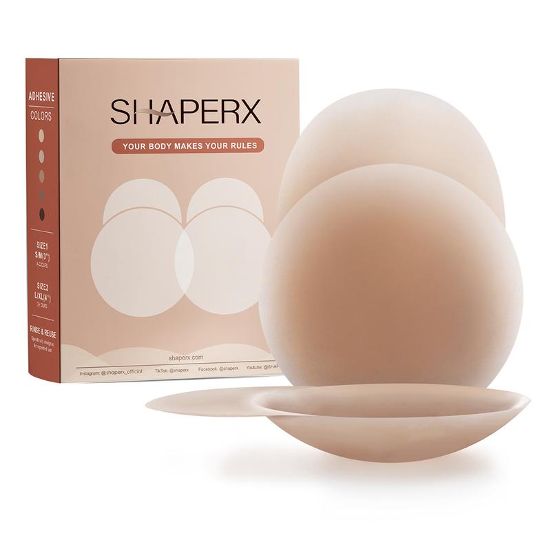 SHAPERX Women's Adhesive Bra Comfortable Strapless Nipple Covers Sticky Invisible Backless Bra with Travel Box