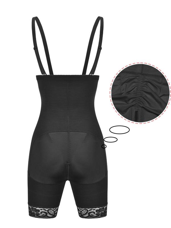 Women's Side Zipper Contrast Lace Ruched Shapewear Shorts, Adjustable Strap High Waist Tummy Control Shaper, Body Shapewear, Ladies Shapewear Bottoms for All Seasons