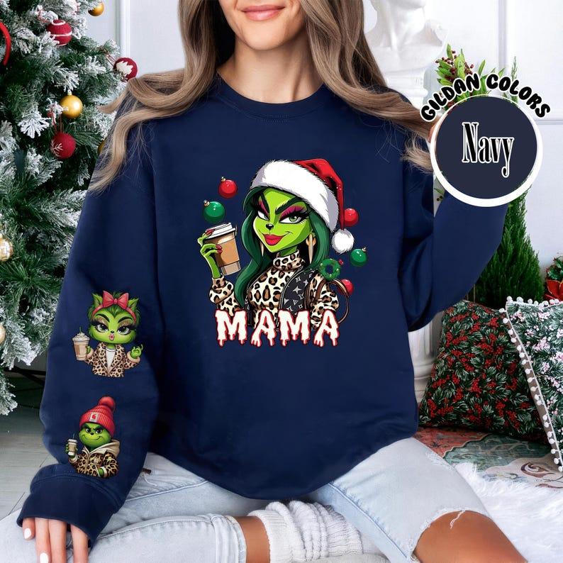 Mothers Day Gift, Mama With Kids Christmas Sweatshirt, Cute GriGri Holiday Shirt,#GriinnMom Gifts, Christmas Family Shirt, Mothers Day Gift 4