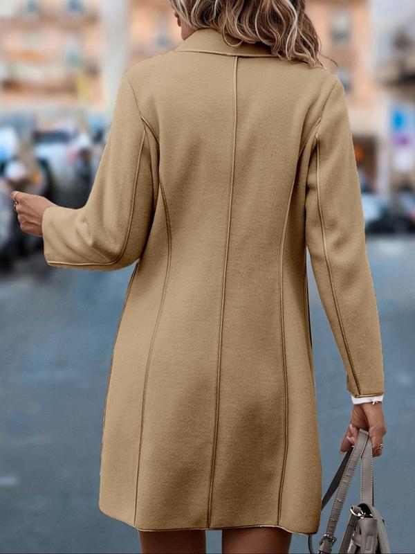 Women's Solid Button Front Pocket Tops, Coat, Elegant Long Sleeve Collared Outerwear for Fall & Winter, Lady Womenswear, Women's Clothing for Daily Wear, Fall Outfits, Fallfreshness