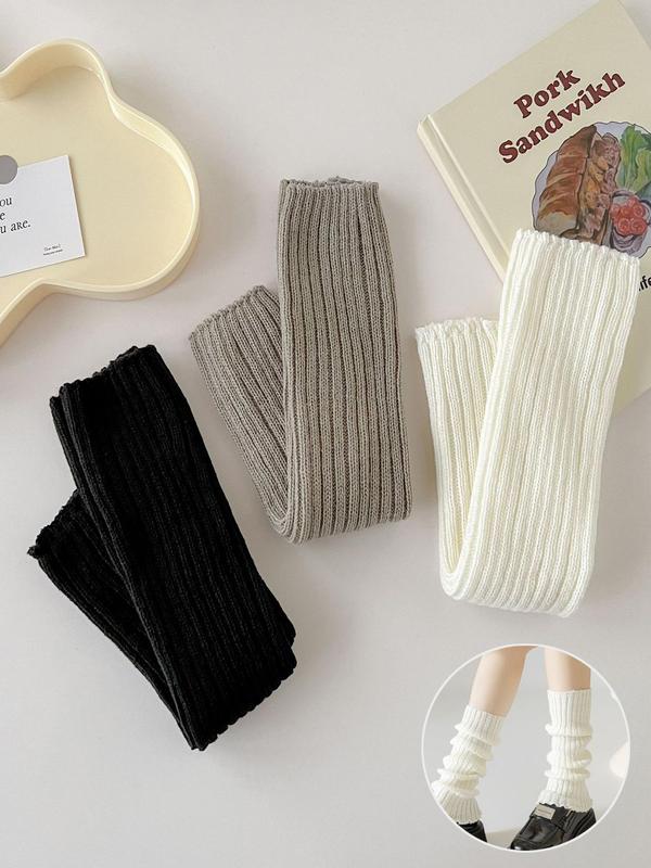 Women's Solid Leg Warmers, Casual Comfy Pile Socks, Knitted Leg Warmers for Fall & Winter Daily Wear