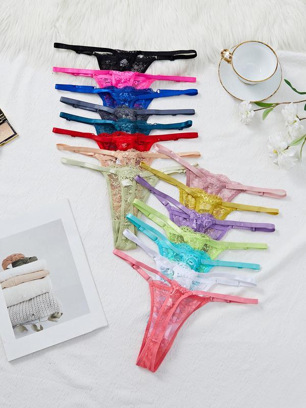 Women's Solid Color Lace Thong, Casual Comfy Breathable Panty for Daily Wear, Ladies Underwear for All Seasons