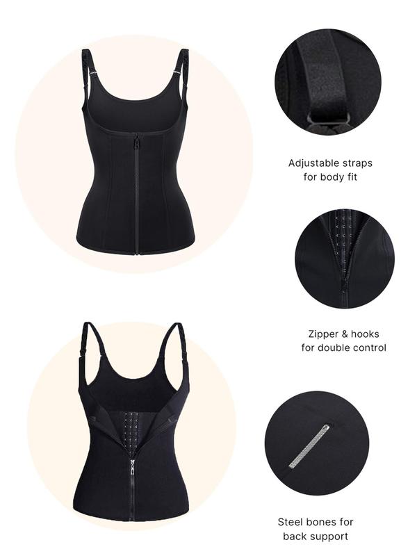 Women's Solid Zipper Front Hook   Shapewear Tank Top, Adjustable Strap Tummy Control Shaper, Tummy Tuck Shaper, Waist Trainer for Women