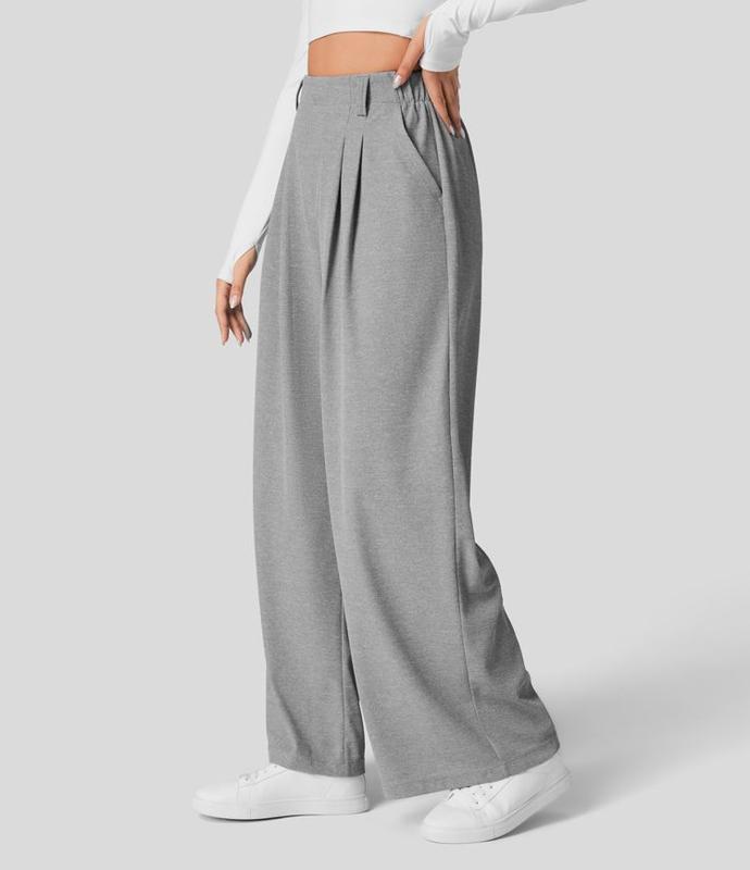Halara High Waisted Plicated Side Pocket Wide Leg Waffle Casual Pants