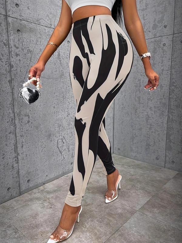 Women's All Over Print High Waist Leggings, Casual Comfy Elastic Waist Skinny Pants for Daily Wear, Ladies Bottoms for All Seasons