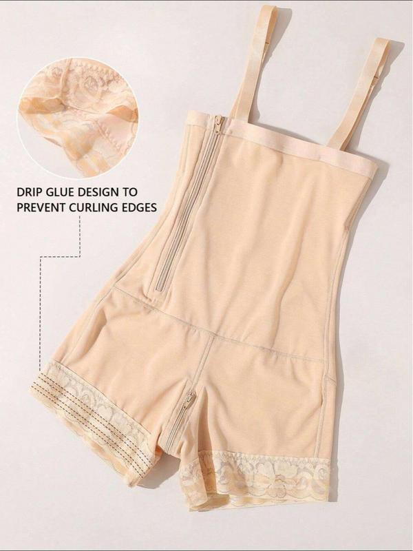 Women's Side Zipper Contrast Lace Ruched Shapewear Shorts, Adjustable Strap High Waist Tummy Control Shaper, Body Shapewear, Ladies Shapewear Bottoms for All Seasons