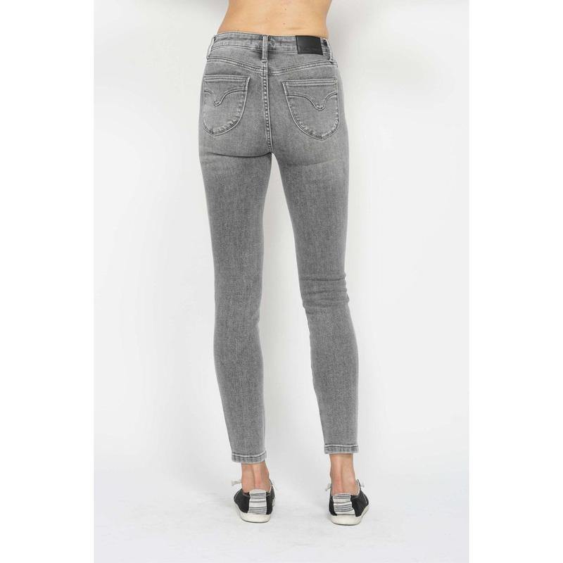 JUDY BLUE MID RISE TUMMY CONTROL SHIELD POCKETS GREY SKINNY JEANS