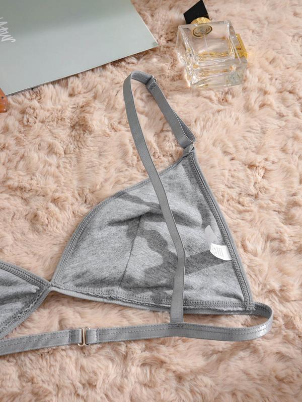 Women's Solid Adjustable Strap Push Up Bra & Thong Underwear Set, Casual Comfy Breathable Lingerie Set for Daily Wear, Underwear Set for Women