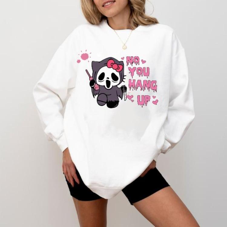 No You Hang Up Kitten Horror Shirt, Ghost Face Sweatshirt, Cute Kittie Halloween Hoodies, Gift For Girlfriends, Unisex Graphic Shirt Gift For Women, For Men