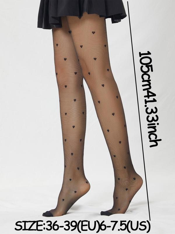 Women's Polka Dot & Heart Print Sheer Stockings, Fashion Casual Comfy Breathable Pantyhose for Daily Wear, Ladies Stockings for All Seasons