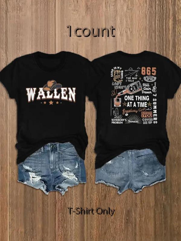 Women's Letter Print Round Neck Tee, Casual Graphic Short Sleeve T-shirt For Daily Wear, Ladies Summer Back To School Outfit, Black Girl Outfits