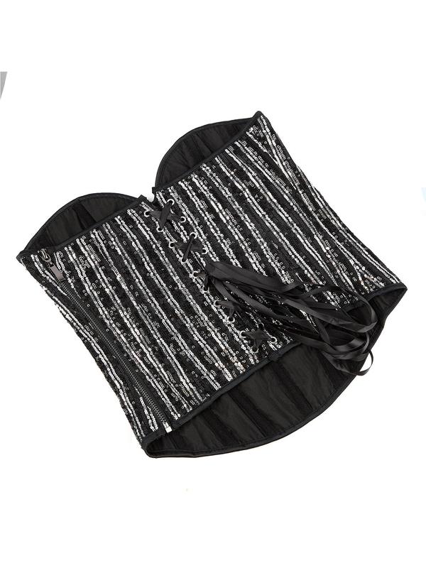 Women's Contrast Sequin Lace Up Shapewear Tube Top, Tummy Control Corset, Fashionable Shapewear for Party, Women's Shapewear for All Seasons